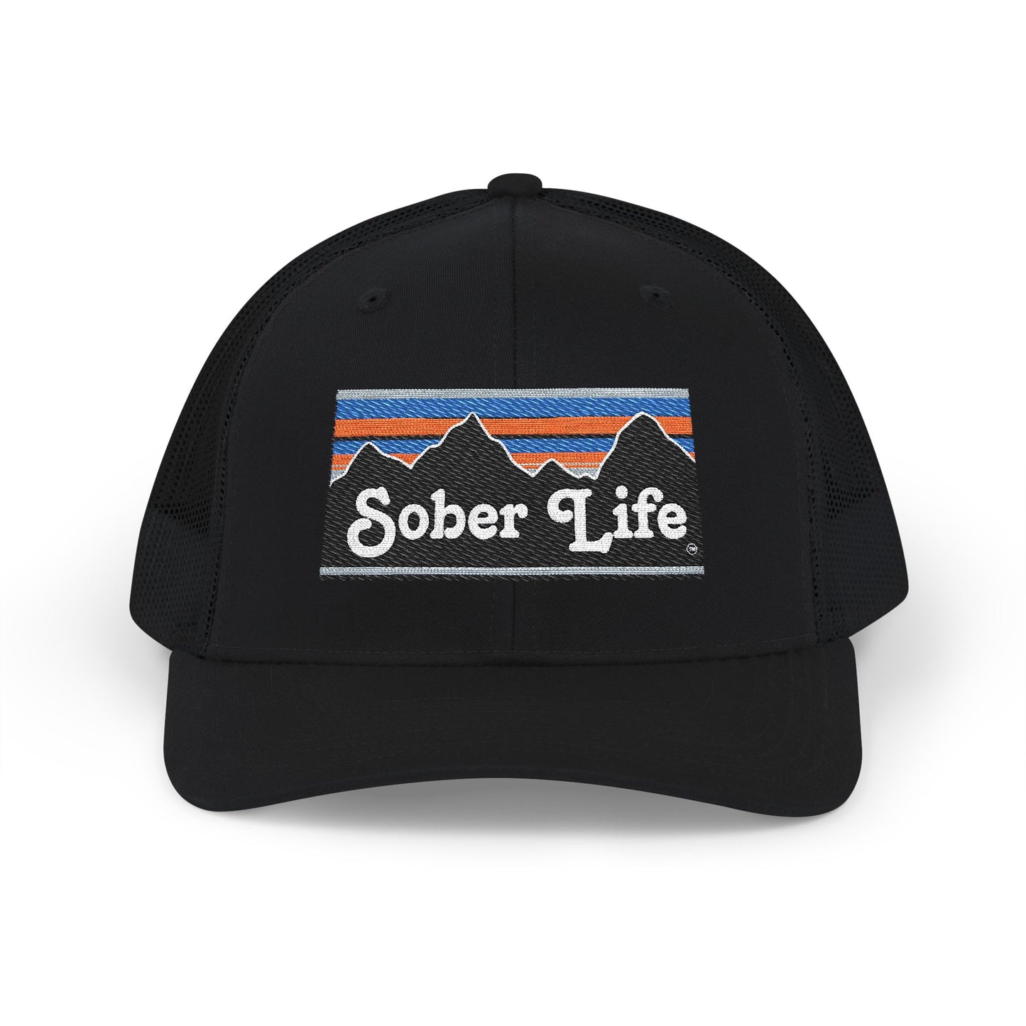 Sober Life Trucker Cap | Black Snapback Hat, Casual Accessories, Gift for Sobriety Support, Outdoor Activities, Mountain Theme