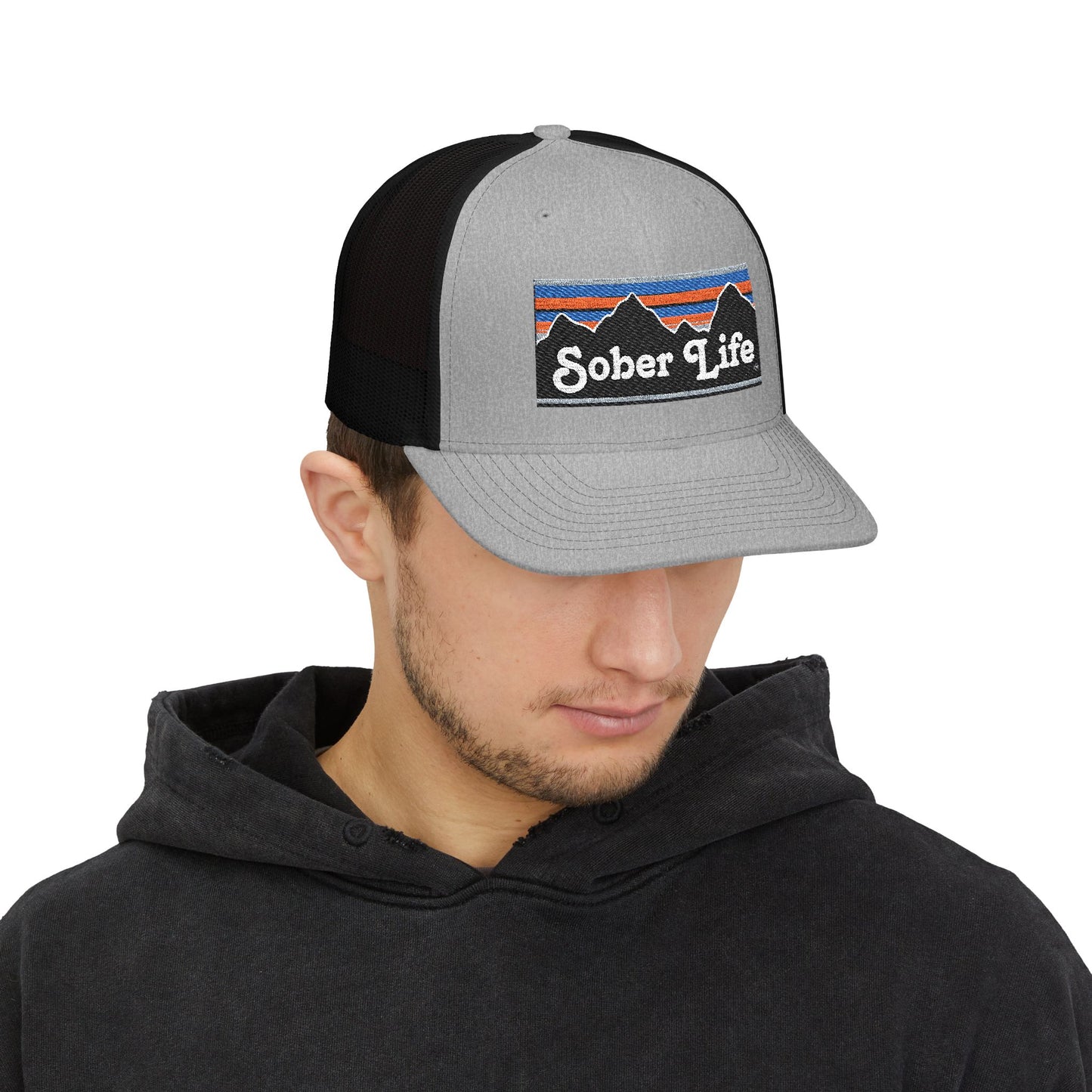 Sober Life Trucker Cap | Black Snapback Hat, Casual Accessories, Gift for Sobriety Support, Outdoor Activities, Mountain Theme